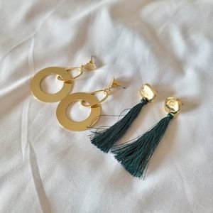 2 piece Set Gold and Tassel Earrings